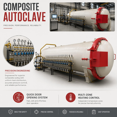 Autoclave à pression chaude certifiée CE utilisée dans la production de fibres de verre FRP Circulation de chaleur uniforme Anticorrosion Durcissement industriel