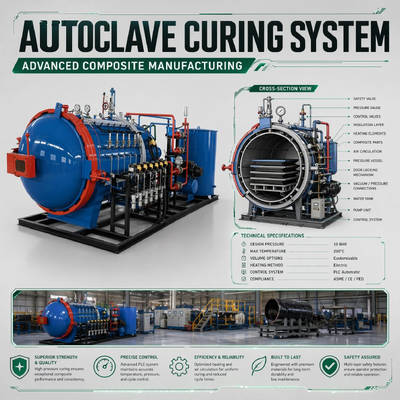 Autoclave sous vide vérifié CE pour moulage composite préimprégné, isolation thermique, paramètre stable, réservoir sous pression industriel à pression chaude