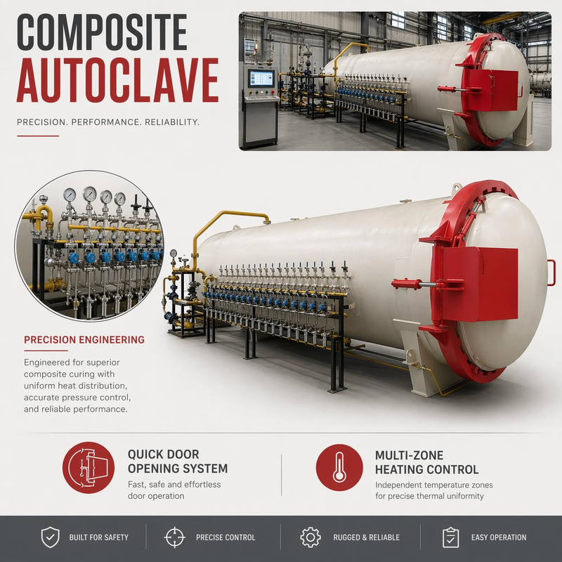 Autoclave à pression chaude certifiée CE utilisée dans la production de fibres de verre FRP Circulation de chaleur uniforme Anticorrosion Durcissement industriel