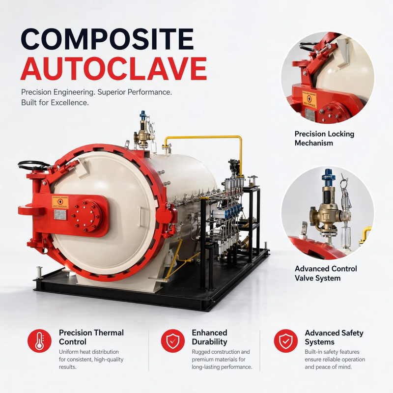 Horizontal Composite Autoclave With Custom Size PLC Automatic Control Uniform Temperature Distribution and Safety Protection